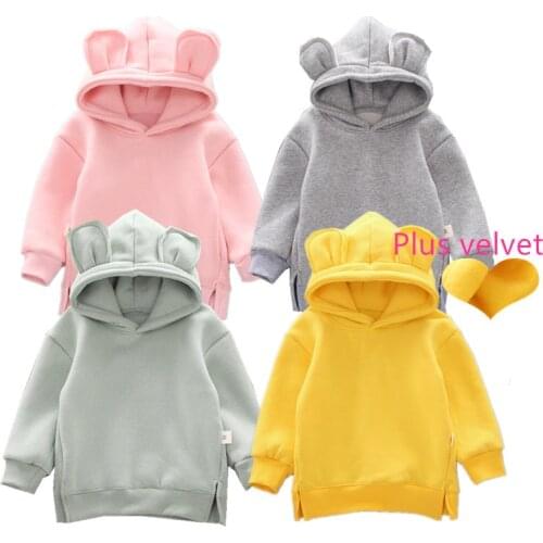 2020 Winter Baby girls Hoodies Coats Plus velvet Sweatshirt for Boys Autumn sport Casual Kids Hooded Jacket clothes Sweatshirt