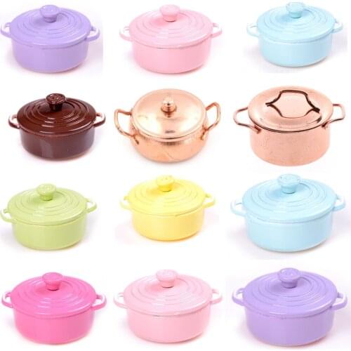 1:12 Mini Pot Boiler Pan With Lid Doll House Accessories Dollhouse Miniature Kitchen Utensils Cooking Ware Play Kitchen Toys