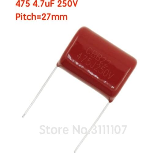 10PCS/Lot 475 4.7UF 250V CBB Pitch 27mm Polypropylene Film Capacitor Pitch 27mm 475 4.7uF 250V 100%NEW