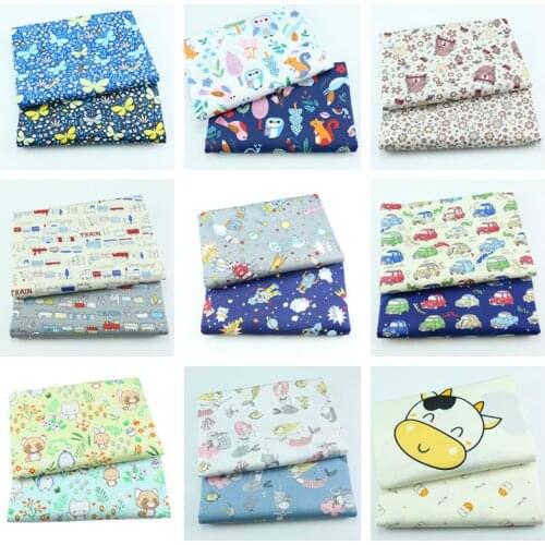 2PCS Cartoon Animal Flower 100% cotton printed fabric sewing handmade fabric bedding or Kindergarten DIY mural tissus tilda