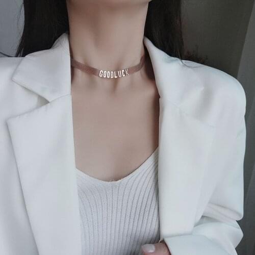 316L Stainless Steel 2021 Fashion Fine Jewelry Punk Vintage GOODLUCK Sexy Charms Mesh Chain Choker Necklaces Pendant For Women