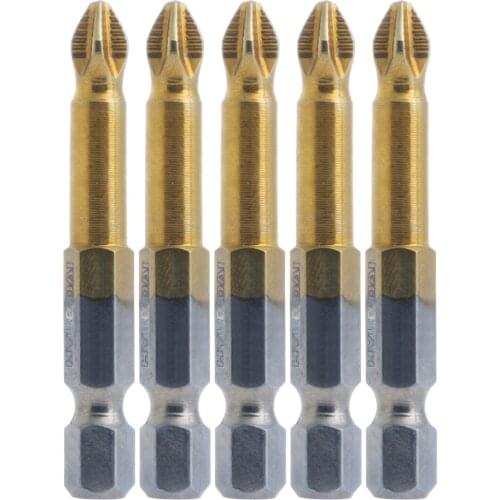 5Pcs Titanium Coated 1/4" Hex Shank PH2 50mm Anti Slip Electric Screwdriver Bits Drop Ship