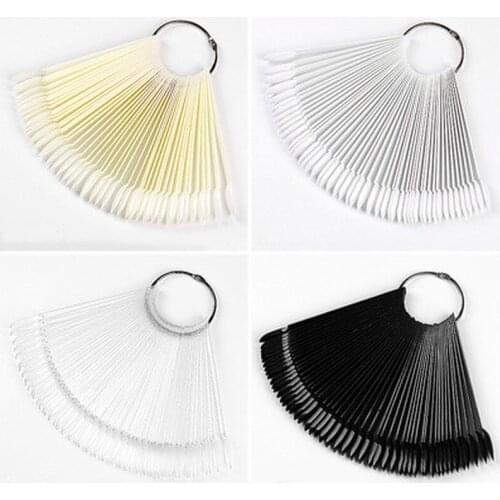 50PCS/ Lot False Nail Tips Fan Nature Nail Art Round Full Cover Display Practice Tools Fake Nails Manicure Acrylic UV Gel Polish