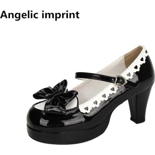 Angelic imprint woman mori girl lolita cosplay shoes lady high heels pumps women princess dress party shoes 33-47 heart lacework
