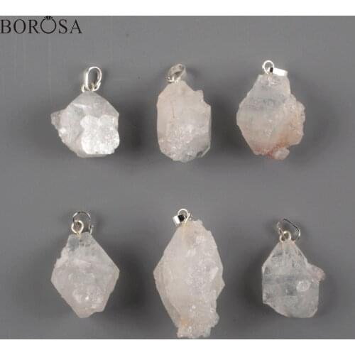 BOROSA Irregular Natural Apophyllite Druzy Pendant Rose Crystal Quartz Charms for Necklace Making Fashion Women Gifts G1932