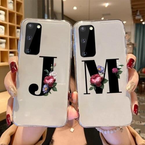 Flower Custom 26 English Name Letters Initial Phone Case For Samsung Galaxy S21 S20 Note20 Ultra S10 Plus S9 Soft TPU Back Cover