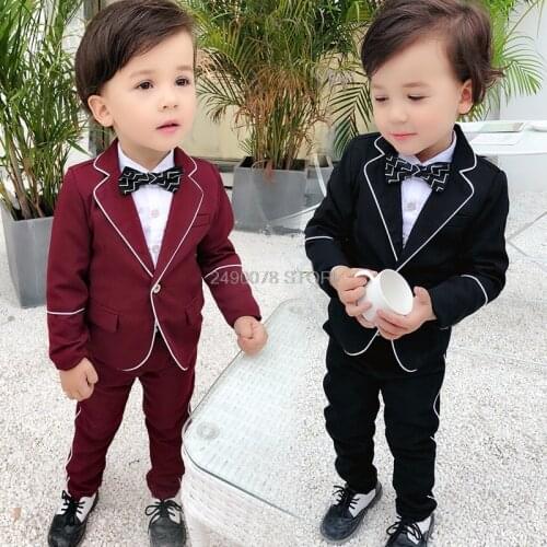 Flower Boys Wedding Suit Kids Formal Jacket Pants 2Pcs Clothing Set Children Dance Party Performance Tuxedo Dress Costume