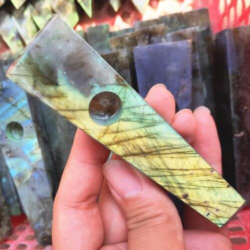 Crystal Wand Natural Labradorite Pipe Shining Feldspar Quartz Cigarette Holder Gemstone Smoke Tube Healing