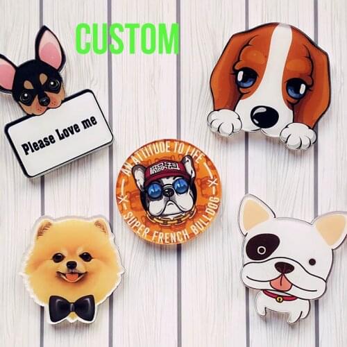 Custom cartoon anime acrylic badge wholesale logo printed clear plastic name badges with safety pin festival supplies