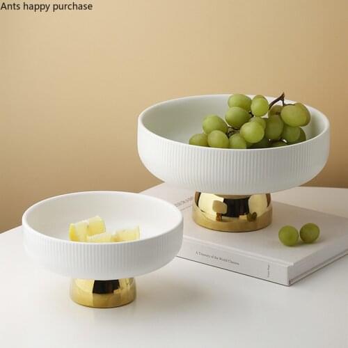 Ceramic Plate Tall Feet Fruit Plate White Round Salad Bowl Dessert Cake Pan Snack Tray Decorative Plates Tableware Display Stand