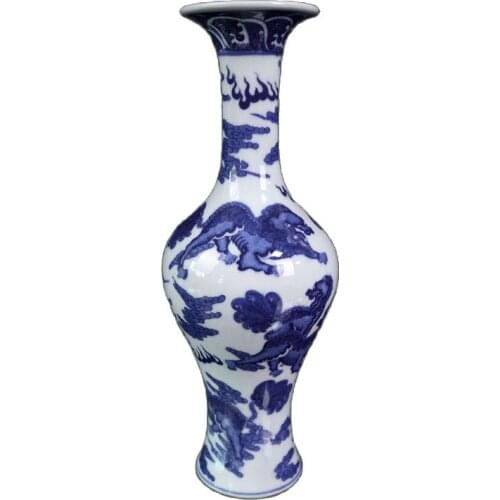 Chinese Old Porcelain Blue and White Vase With Lion Pattern