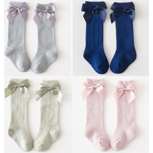 Spring Autumn Kids Baby Girls Stockings Solid White Cotton Big Bow Knee High Warm Tights Pantyhose Lace Clothes Collant sock