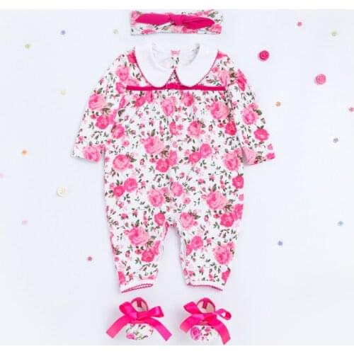 New Floral Baby Girl Romper Set Newborn Infant Clothes Sets Rose Flower Print Rompers Shoes Bow Headband Children Costumes Gifts
