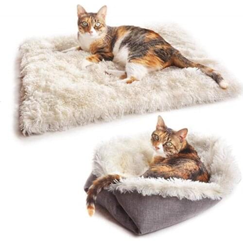 Cat Bed 2 Using way Cushion for Pet Warming Soft Dog Cat Bed With buckles Teddy Hiromi Dog Kennel Plush Cushion Winter 2Colors