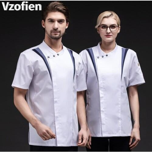 Summer Chef Service Short Sleeve Chef Uniform Breathable Food Service Kitchen Restaurant Hotel Bakery Work Overalls Jacket