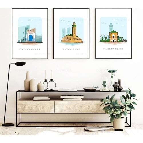 Marrakech Morocco Travel City Poster Print Chefchaouen Casablanca Canvas Painting Nordic Simple Wall Art Pictures Bedroom Decor