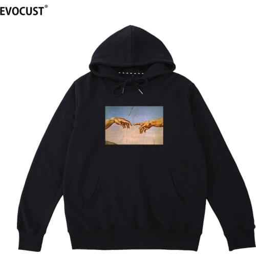Michelangelo Hands Printed Tumblr Grunge Funny men Hoodies Sweatshirts women unisex Combed Cotton