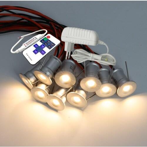 Mini Indoor LED Downlight Dimmable Recessed Spot Light 12V Ceiling Spotlight 1W Cabinet Light With Remote Controller Adapter