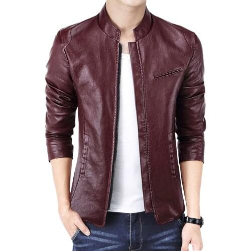 New Brand Mens Jackets PU Leather Jacket Punk Red Leather Jackets Zipper Men Chupas De Cuero Hombre