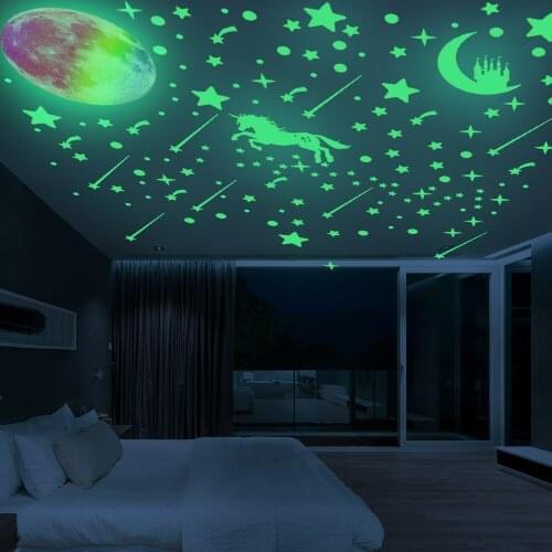 Children Bedroom Sticker Colorful Night Lighe Moon Star Home Decor Gift For Kids