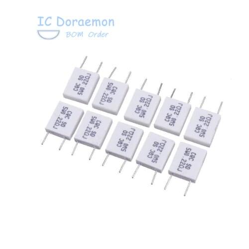 10pcs Non-inductive Ceramic Cement Resistor BPR56 5W 0.01R 0.015R 0.022R 0.025R 0.033R 0.047R 0.05 0.1 0.2 0.5 1 2 4.7 100Ohm