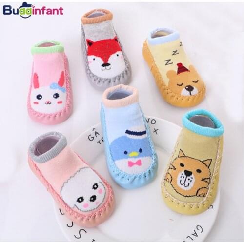 Toddler baby shoe socks cotton with rubber soles bebe girls sock shoes fox infant boys floor home walker sock warm foot socks