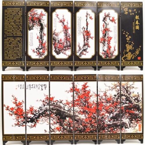 New Wooden Chinese Handmade Classical Flower Lacquer Six Pieces Folding Screen