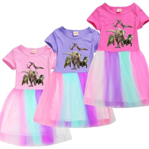 Dinosaur Girls Voile Dress Princess Costume Halloween Carnival Children Dress up Kids Dresses for Girls Clothing Size 3-12 Years