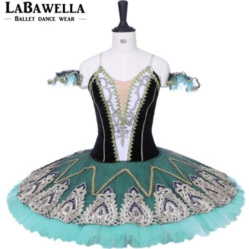 Adult esmeralda Professional Ballet Tutu black green Performance Pancake Tutus Velvet Bodice Ballet Stage Costume women BT9198