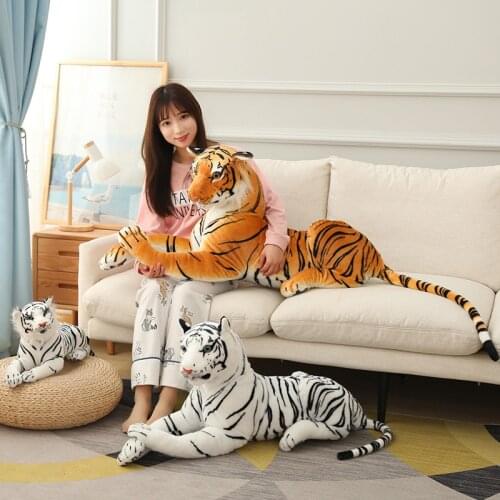 30-90cm Lifelike Tiger Leopard Plush Toys Soft Wild Animals Simulation White Tiger Jaguar Doll Children Kids Birthday Gifts