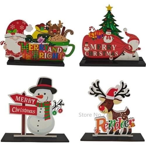 Christmas Wooden Sign Cartoon Santa Claus Snowman Gnomes Table Decoration Centerpieces Tier Tray Xmas Party Desktop Ornaments
