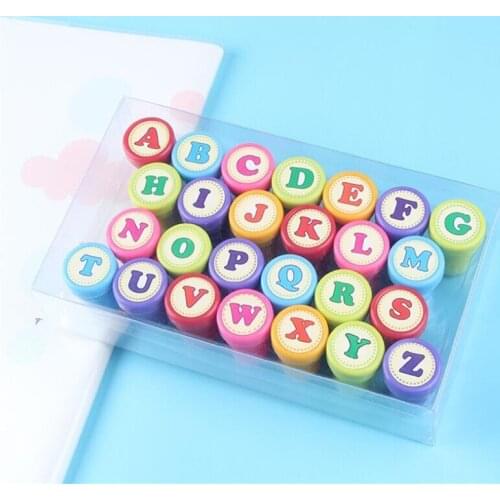 26Pcs/set wet seal English Letters Stamp Cartoon Kids Party Cute Children Drawing Self Inking Stampers Classical Funny Toys