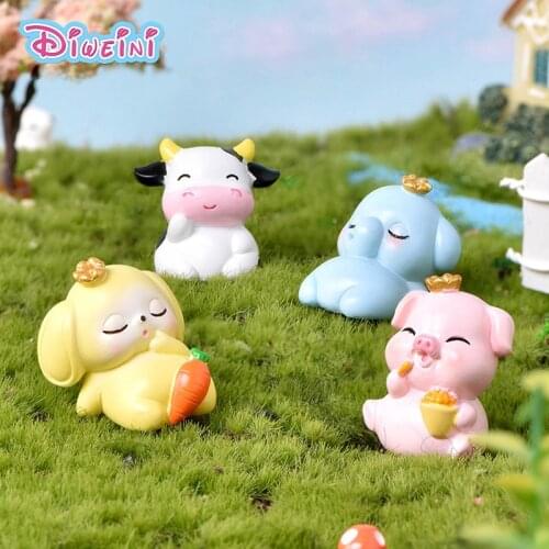 Resin Elephant Cow Pig Rabbit Action Figure Cartoon Animal Model Figurine Birthday Cake Decoration Toy Doll House Gift For Kids