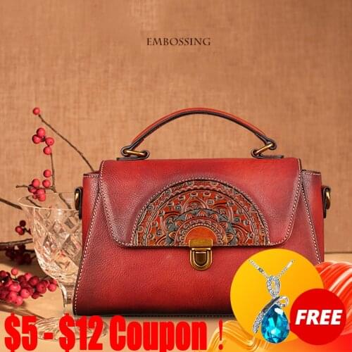 CGA Retro Genuine Leather Bags Handbags For Women 2021 New Handmade Embossing Cowhide Shoulder Luxury Female Crossbody Bag