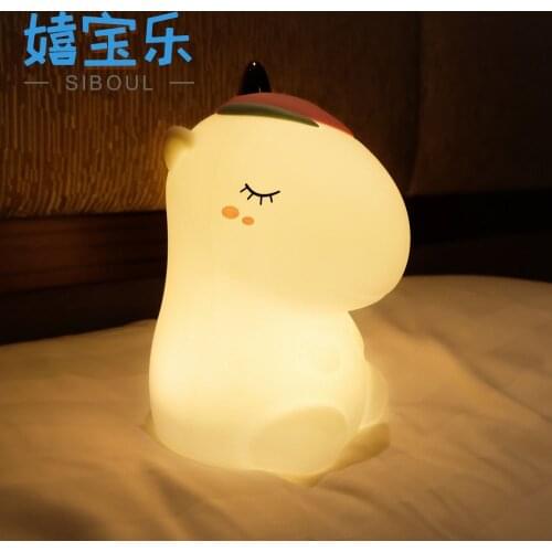 Unicorn LED Night Light Touch Sensor Colorful USB Rechargeable Silicone Cartoon Nursery Lamp for Kids Bedroom Bedside