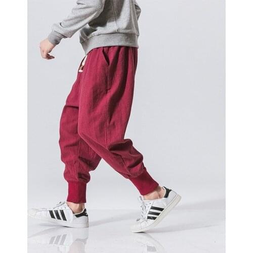 Streetwear Men Harem Pants Korean Style Casual Cotton Linen Trouser Man Jogger Pants 2021 New Baggy Pants Men black pants men