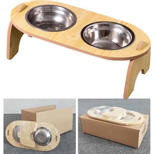 Cat And Dog Food Bowl Wooden Shelf Drinking Bowl With Double Bowl Cervical Protection Cat Bowl Dog Food Bowl Wooden Bowl Rack