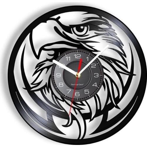 Bald Eagle Vinyl Wall Clock National Bird Of The US Hawk Animal Wall Watch With LED Backlight Vintage LP Record Art-Wall Decor
