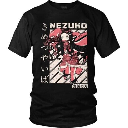 Vintage Demon Slayer Kimetsu No Yaiba T-shirt Men Fashion T Shirt Short Sleeve 100% Cotton Nezuko Kamado Tshirt Cool Tee Top