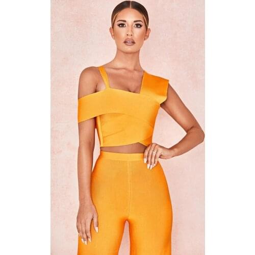 High quality womens bandage 2pcs pants set and sext irregular tank top women 2pcs casual suits loose pants