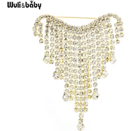 Wuli&baby Rhinestone Waterdrop Tassel Heart Brooches Women Banquet Party Office New Year Brooch Pins Gifts