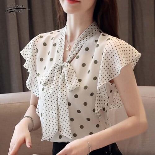Womens blouse shirt V-neck polka dot bowknot sleeveless chiffon blouse womens blouse womens 4719
