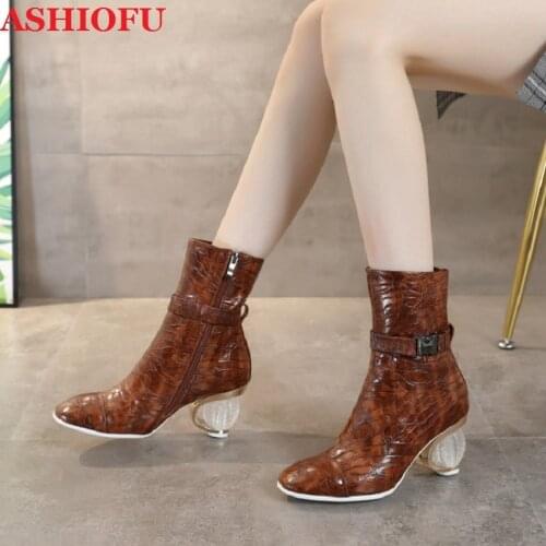 ASHIOFU 2020 New Handmade Womens Boots European&American Style Thick Heel Ankle Boots Retro Evening Party Fashion Boots Shoes