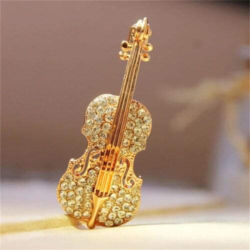 Fashion Pins Accessories Love lapel pin for Women Rhinestone Brooch wedding Broche Gold-Color Crystal Violin Scarf Brooches