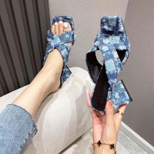 2021 New Women Pumps Block Heel Sandals Summer Office Shoes Peep Toe Triangle Heeled Leopard High Heels Women Slippers