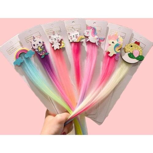 2020 Kawaii Wig Ribbon Hairpins Baby Girls Cute Fake Hair Twist Braid Decoration Children Candy Bar Hairclip Kids Accessories