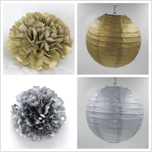 4/6/8/10/12/14Inch Gold/Silver Paper Lanterns/Paper Pompom Birthday Wedding Decor Gift Craft DIY Lampion Hanging Party Supplies