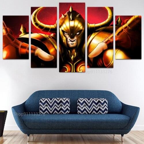 5 Panels Wall Art Cartoon Saint Seiya Canvas Poster Modern Painting Wall Picture For Kids Room Home Decor Cartoon Anime frame