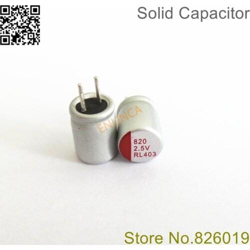 50pcs/lot 2.5V 820UF 6.3*8 Solid Electrolytic Capacitors For Motherboard Low ESR 820UF 2.5V