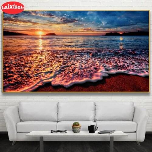 5D round Diamond Embroidery Natural scenery, sunset seascape Diamond Painting Full Square Mosaic Cross Stitch Handmade Gift